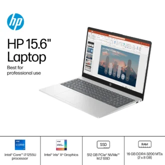 HP 15-FD0107DX  Laptop, Intelr CoreÃ– i7-1255U, 16GB , 512GB  SSD, 15.6" LED Display HD, Windows 11 Home S-Mode